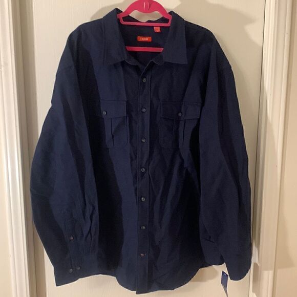 IZOD NWT navy blue flannel double pocket button down shirt Size 3X - Picture 1 of 6